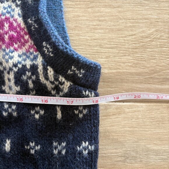 Vintage L.L. Bean Wool Vest Women's Medium Blue Fair Isle Cottagecore Winter USA - Picture 7 of 8